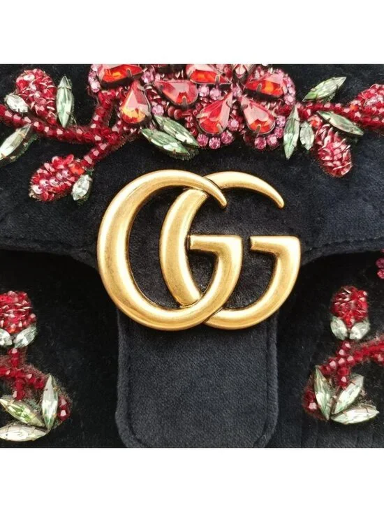 Gucci GG Marmont Black Multicolor Velour Messenger Bag - Picture 14 of 16